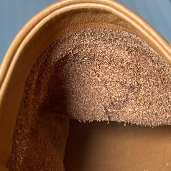 Aldo Camel Leather Heeled Sandals Women’s Size 6.5 Peep Toe Slingback Block Heel - Picture 5 of 8